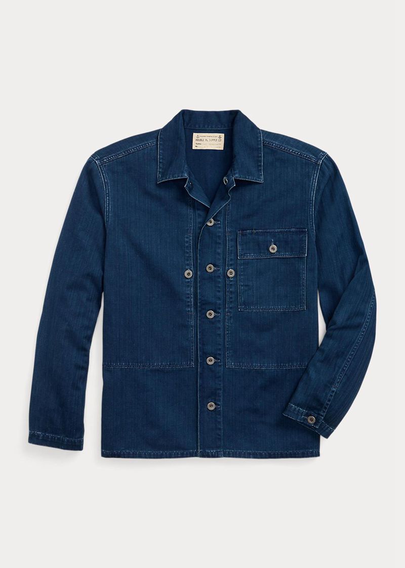RRL シャツ メンズ ネイビー インジゴ Herringbone Twill Overshirt DRZVQ8375